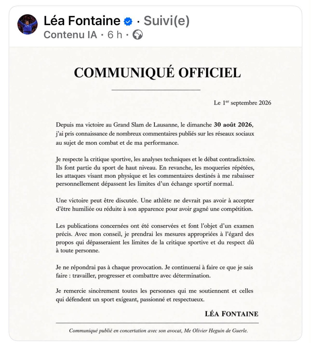 Le Comité du Val-d’Oise de Judo solidaire avec Léa Fontaine